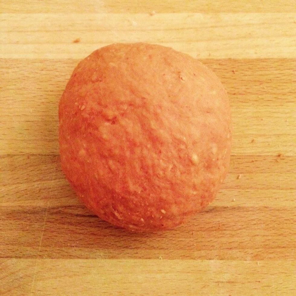 Red dough is ready, wrap in film and set aside.