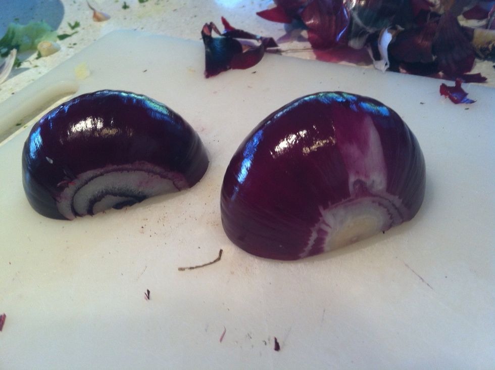 Red onions: again, remove skin then halve.