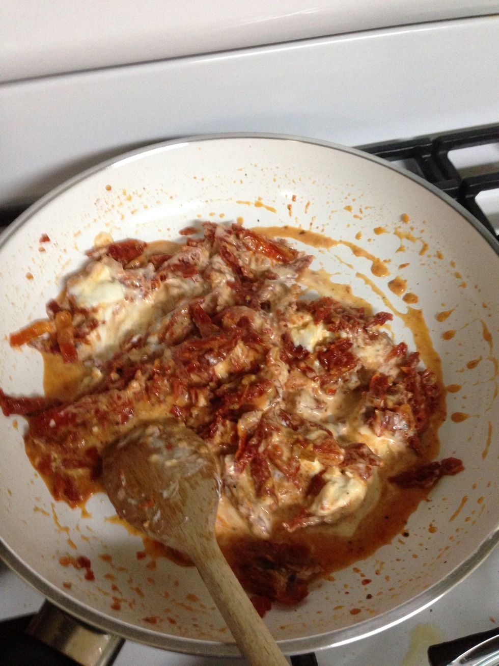 Reduce heat and ad sour cream and ricotta