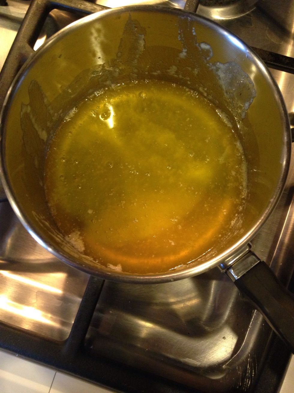 Reduce heat to low and let cool for 3 minutes. Being careful not to allow it to brown. After 3 minutes remove from heat and let sit for 5 minutes.