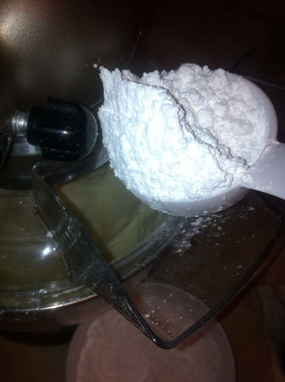 Reduce mixer to medium-low speed. Slowly add in confectioners sugar. About 4-6 minutes, until smooth.