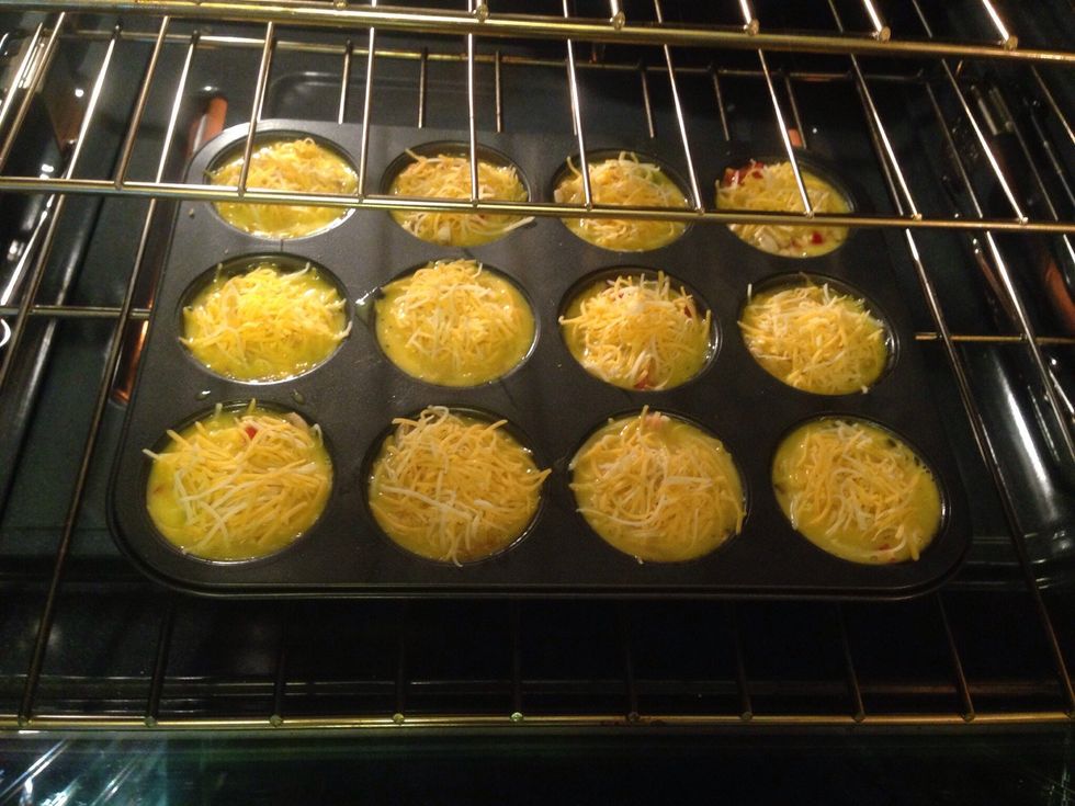 Reduce oven temperature to 350\u00b0 and bake for 20 minutes or until egg is cooked\ufffc.