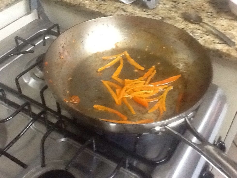 Reduce pepper strips.