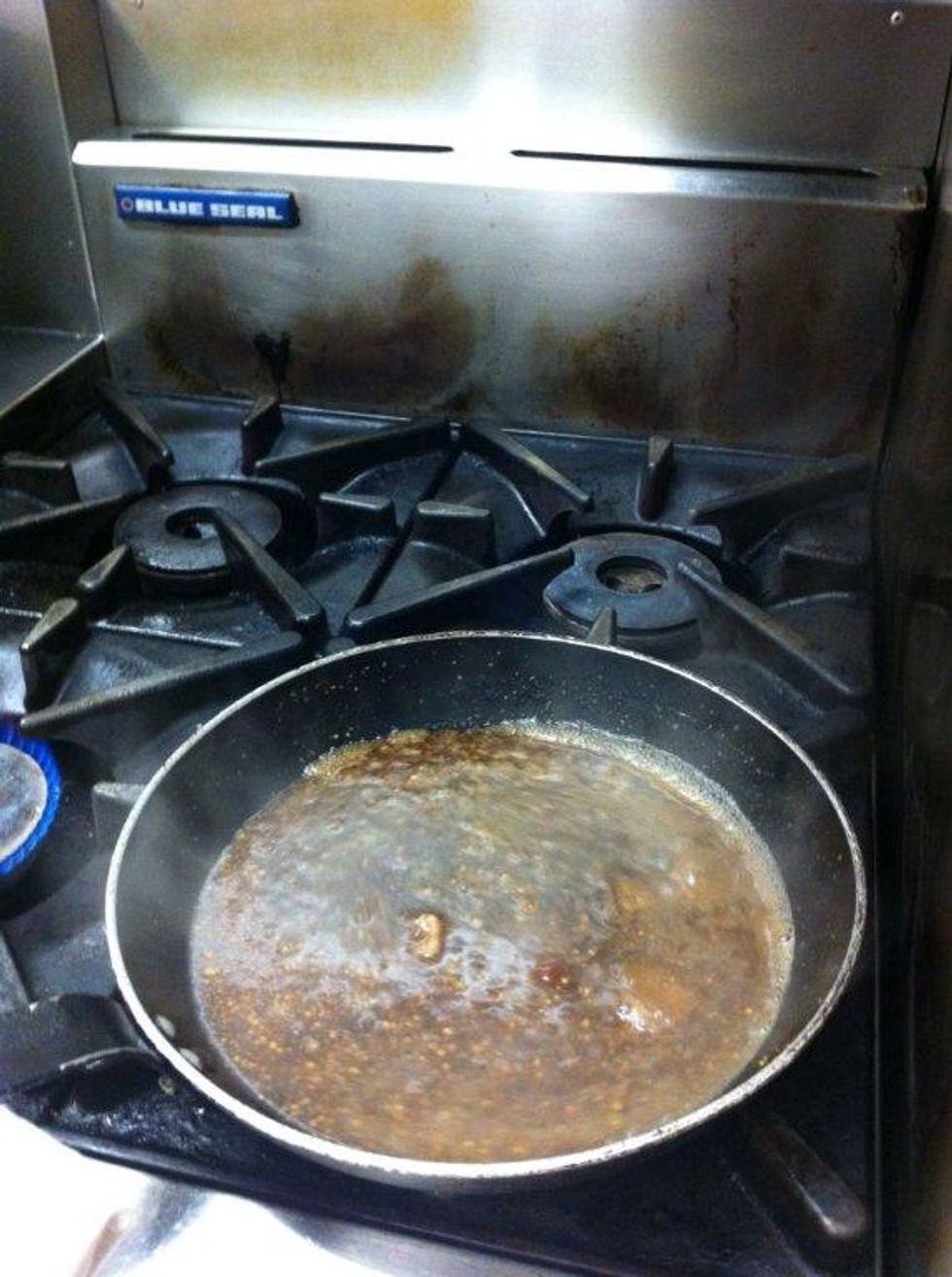 Reduce some of the liquid with honey and while grain mustard until thickened