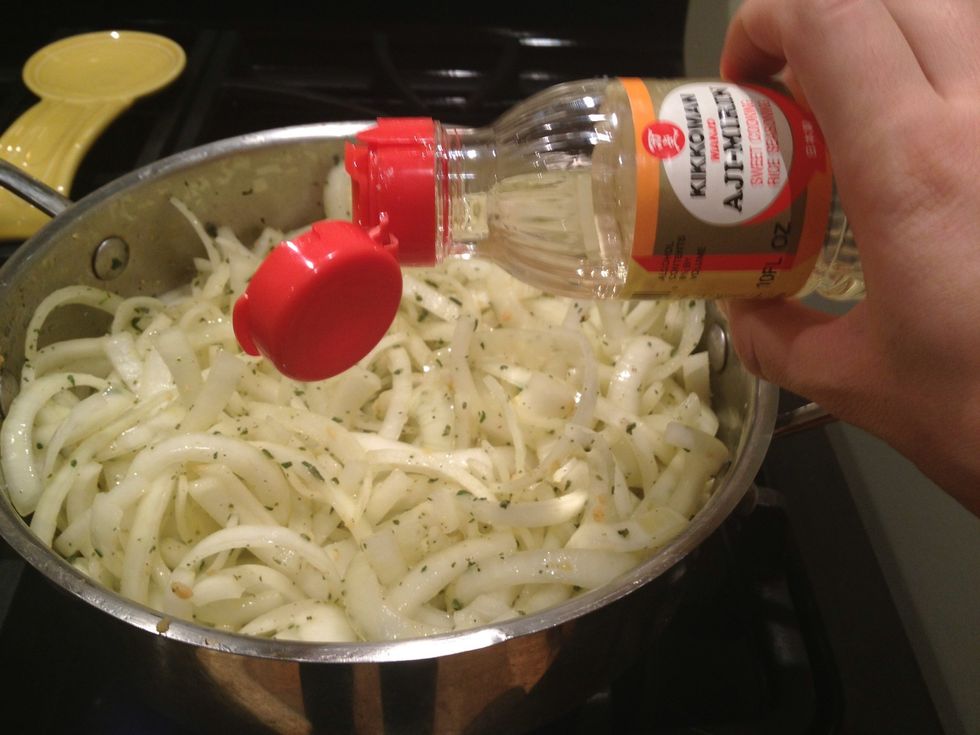 Reduce the heat to low, and add the mirin.