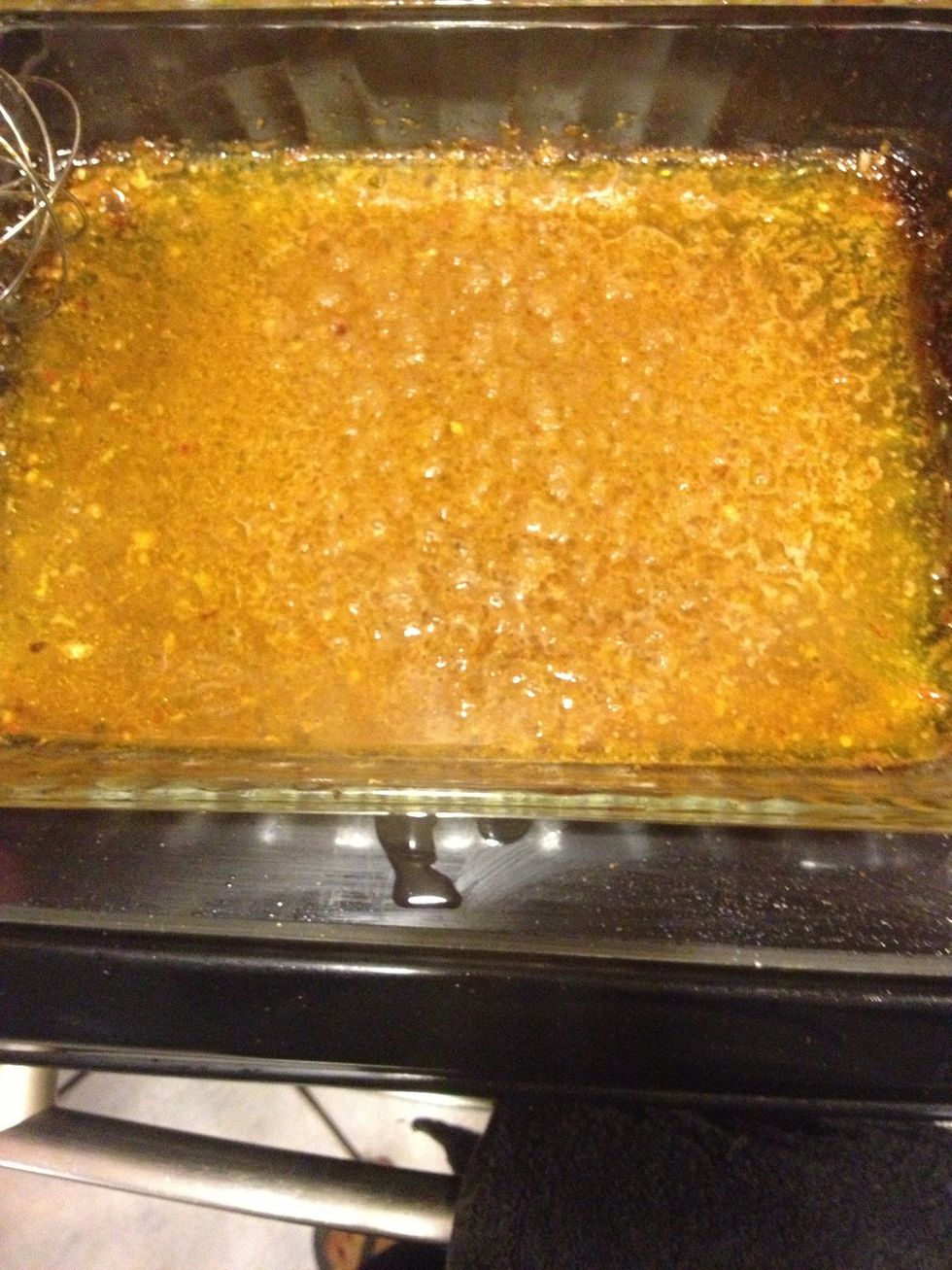 Reduce the pan drippings on simmer on the stove top to create a gravy. If consistency is too thin you can use a little cornstarch, flour or even wine to de glaze the pan.