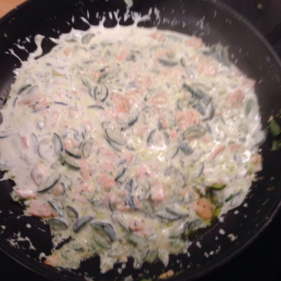 Reduce the sauce but take off the heat before the cream dries out