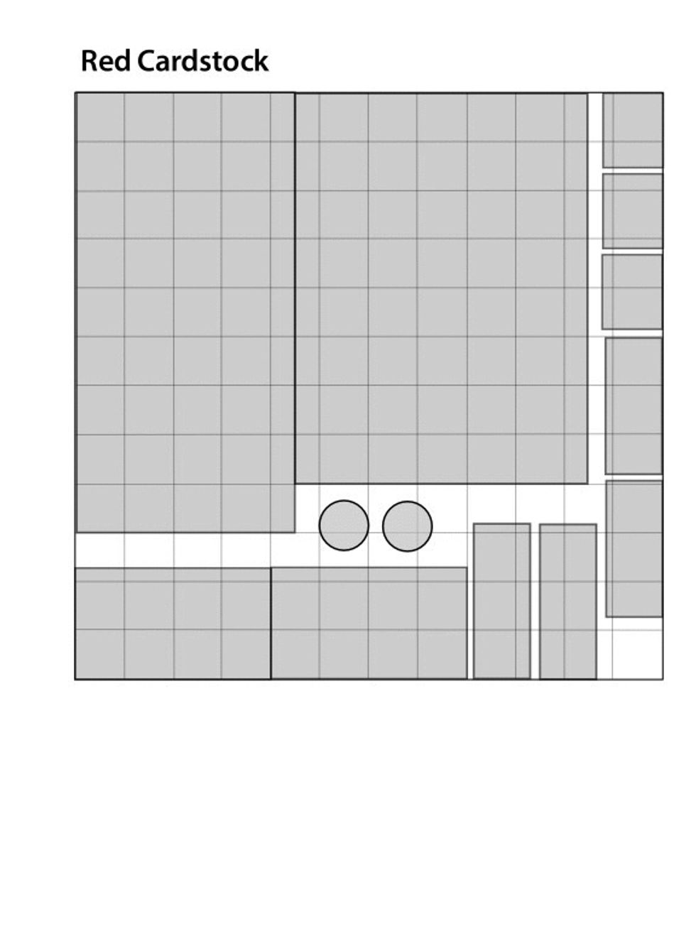 Refer to this diagram to economically cut the red cardstock pieces as directed throughout the guide.