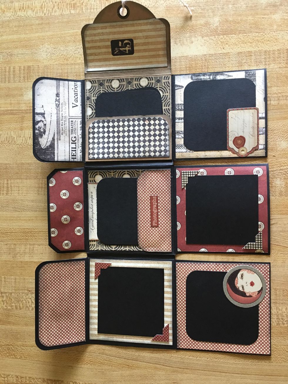 Refer to this photo of inside of album for adding paper. All the patterns on the inside should go in the same direction. Follow remaining steps in this guide BEFORE adding all patterned papers.