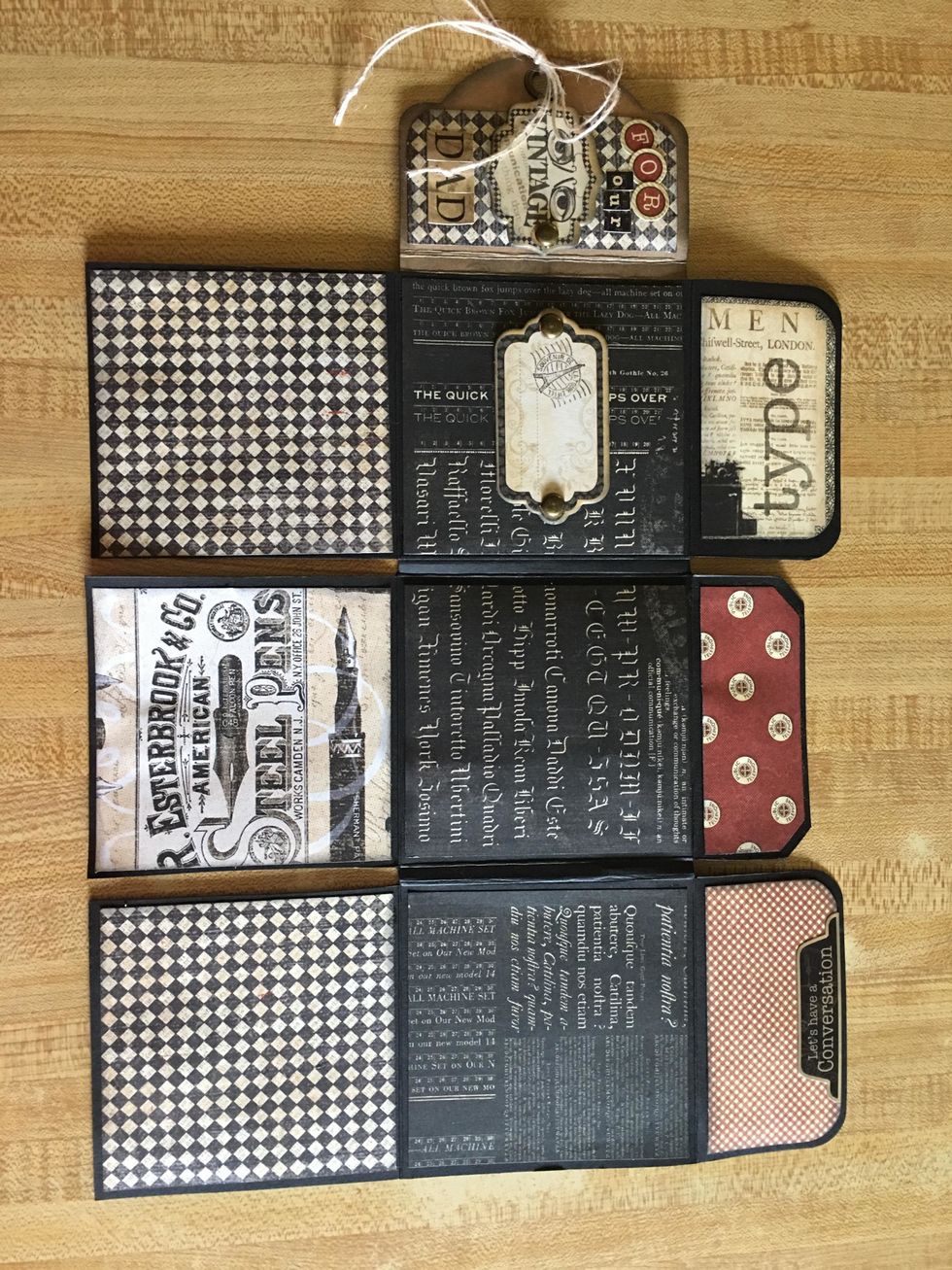 Refer to this photo of outside of album for adding of papers. Because the album folds in,some patterns will be upside down. Follow remaining steps in this guide BEFORE adding all patterned papers.