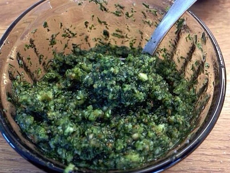 Refridgerate for at least 1 hour. When you're about to serve these little buggers, add salt and pepper. The cheese is kind of salt so go easy with that.