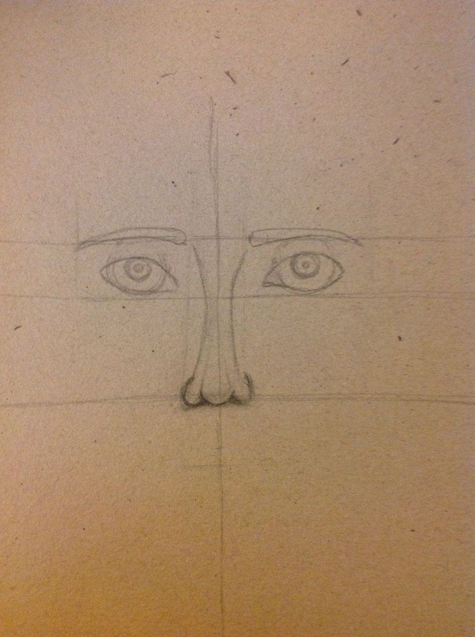 Remake the 3 lines so we can draw the mouth. Make a fourth line at the height of the nose.