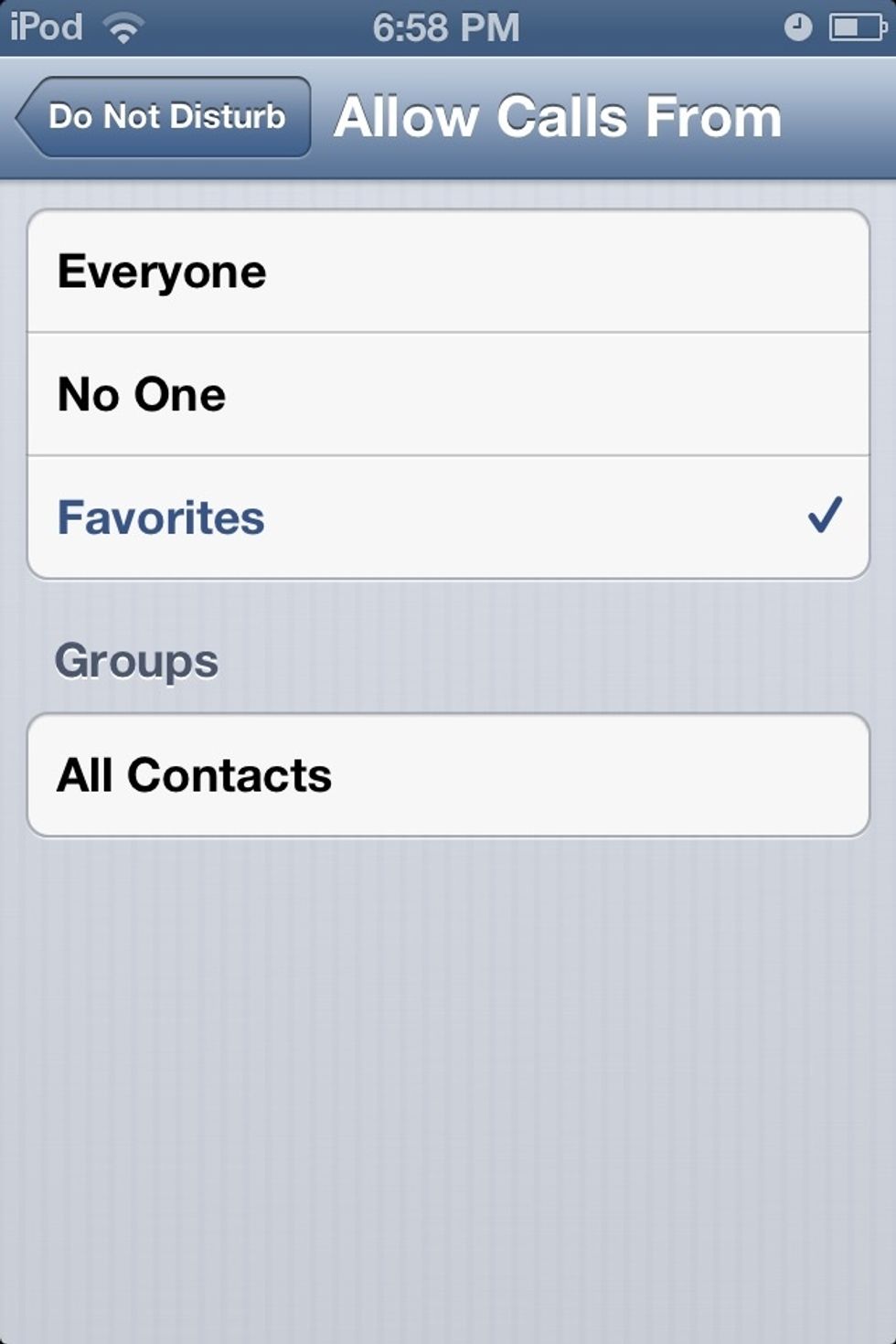 Remember the "Allow Calls From" menu? Here's what it looks like.