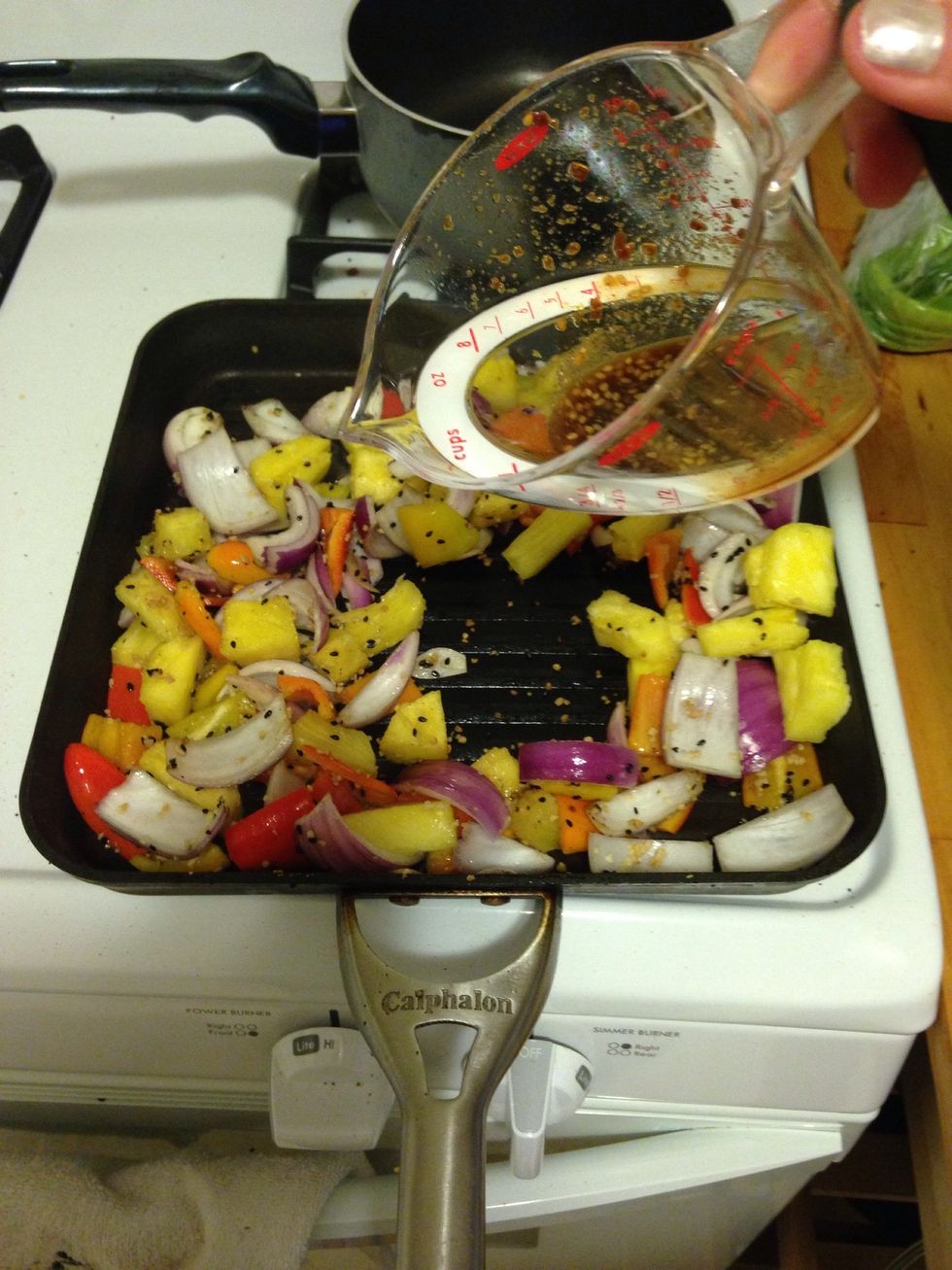 Remember the extra sauce we sat aside? Add it to the mixture.