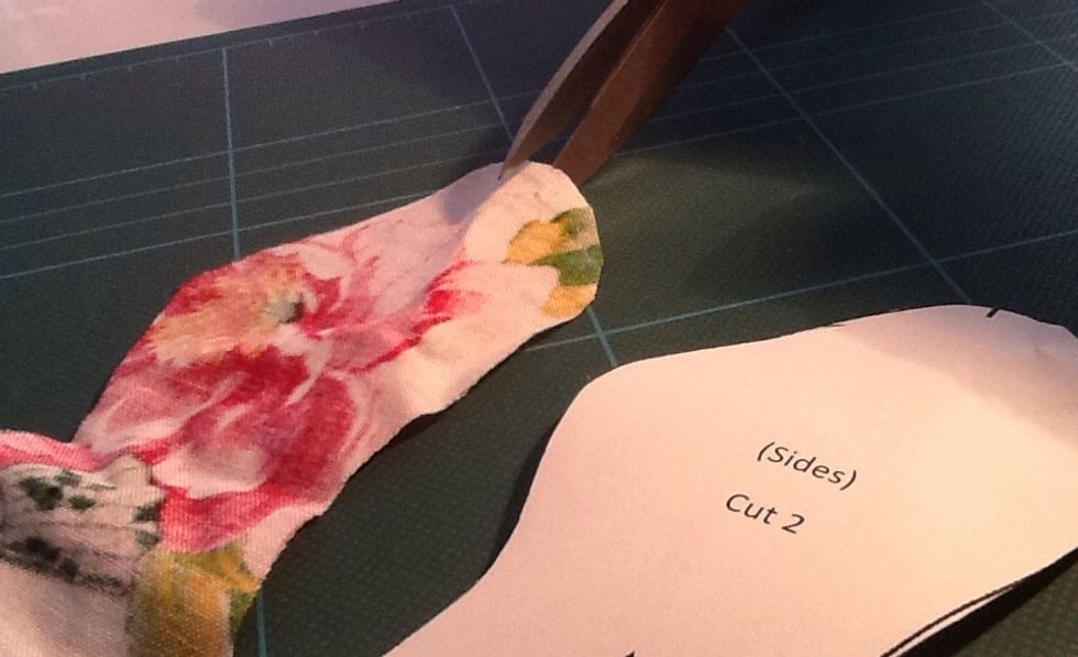 Remember to cut the notch on the top of the side piece, as indicated on the template. We need to use this as a guide later- when we stitch everything together.