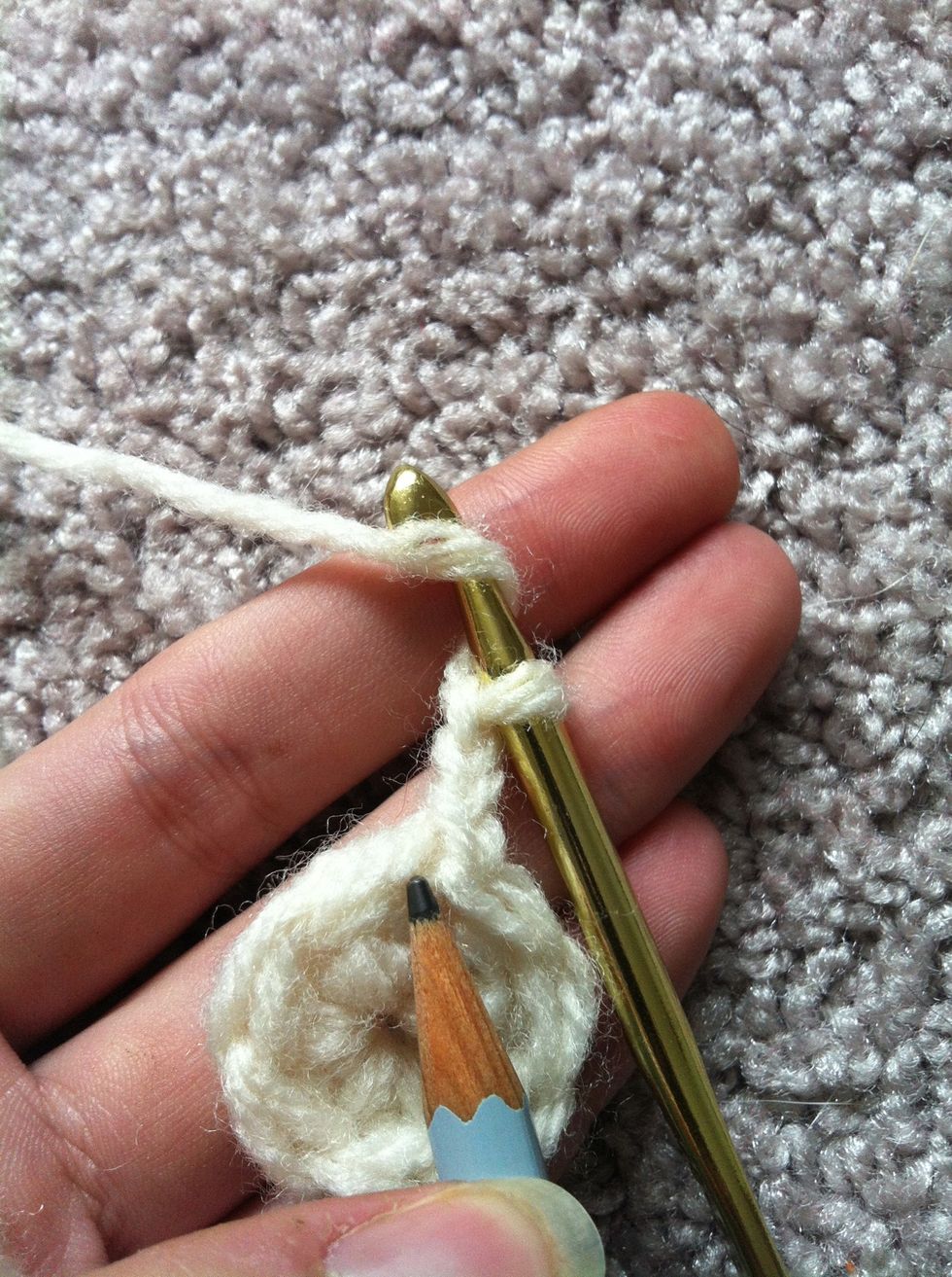 remember we don't count the chain here. insert your hook in the same stitch where you just made the slip stitch and started your chain.