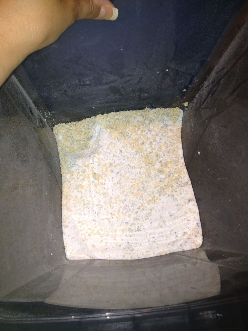 Remnants of my last batch of soap in my storage container which was purchased from the pet food isle of Target. It was intended to store pet food and is available in multiple sizes.