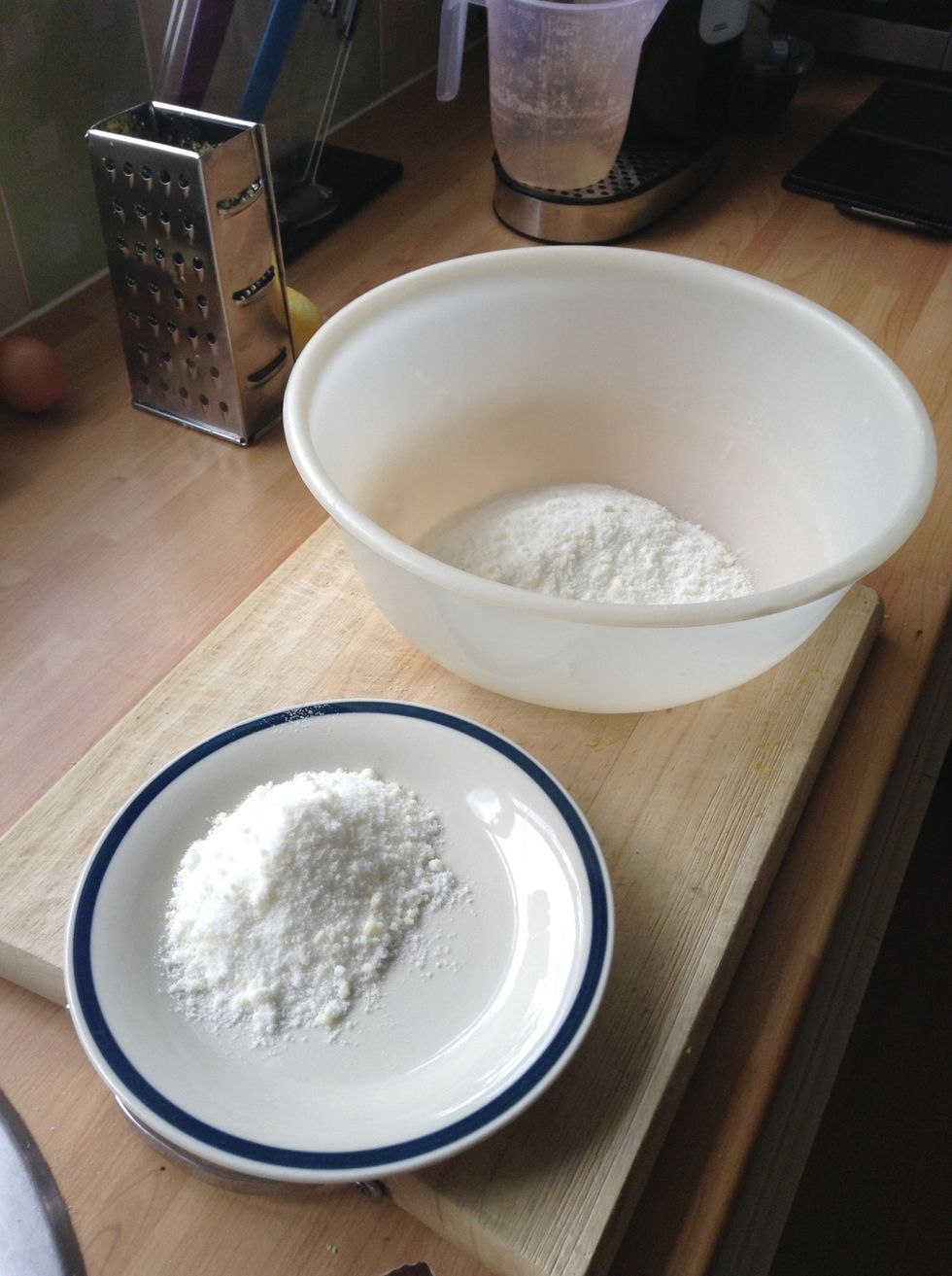 Remove 3 teaspoons of the mixture and set aside on a plate, then add the rest of the mix to a large bowl