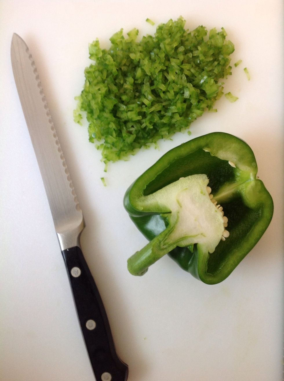 Remove all the white flesh and finely chop the green pepper.