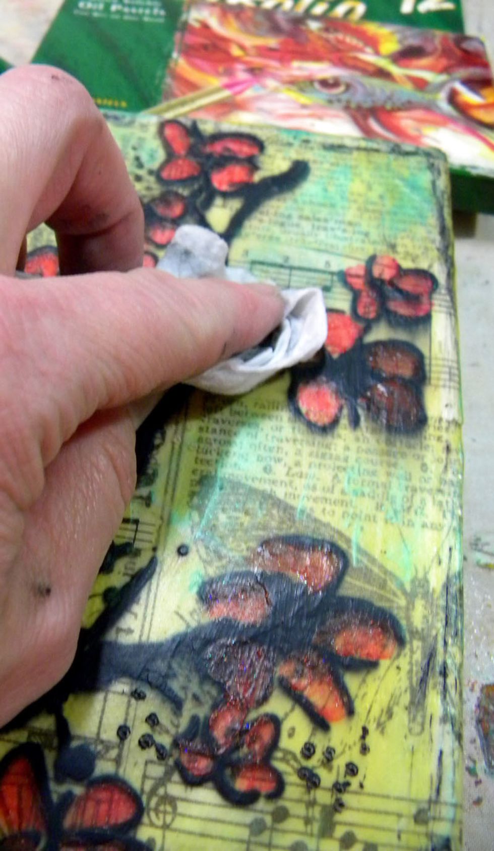 Remove any excess pastel with a baby wipe.