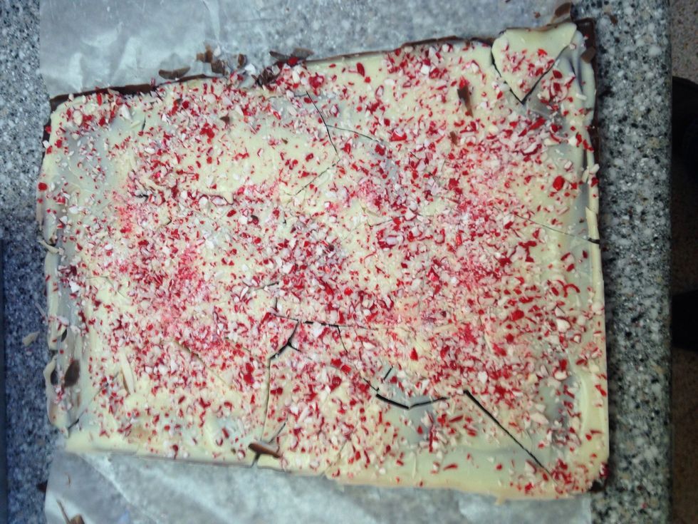 Remove bark for the pan by pulling it out by the wax paper overhang and arrange pieces on a plate or in a Tupperware container to store in the fridge till ready to enjoy