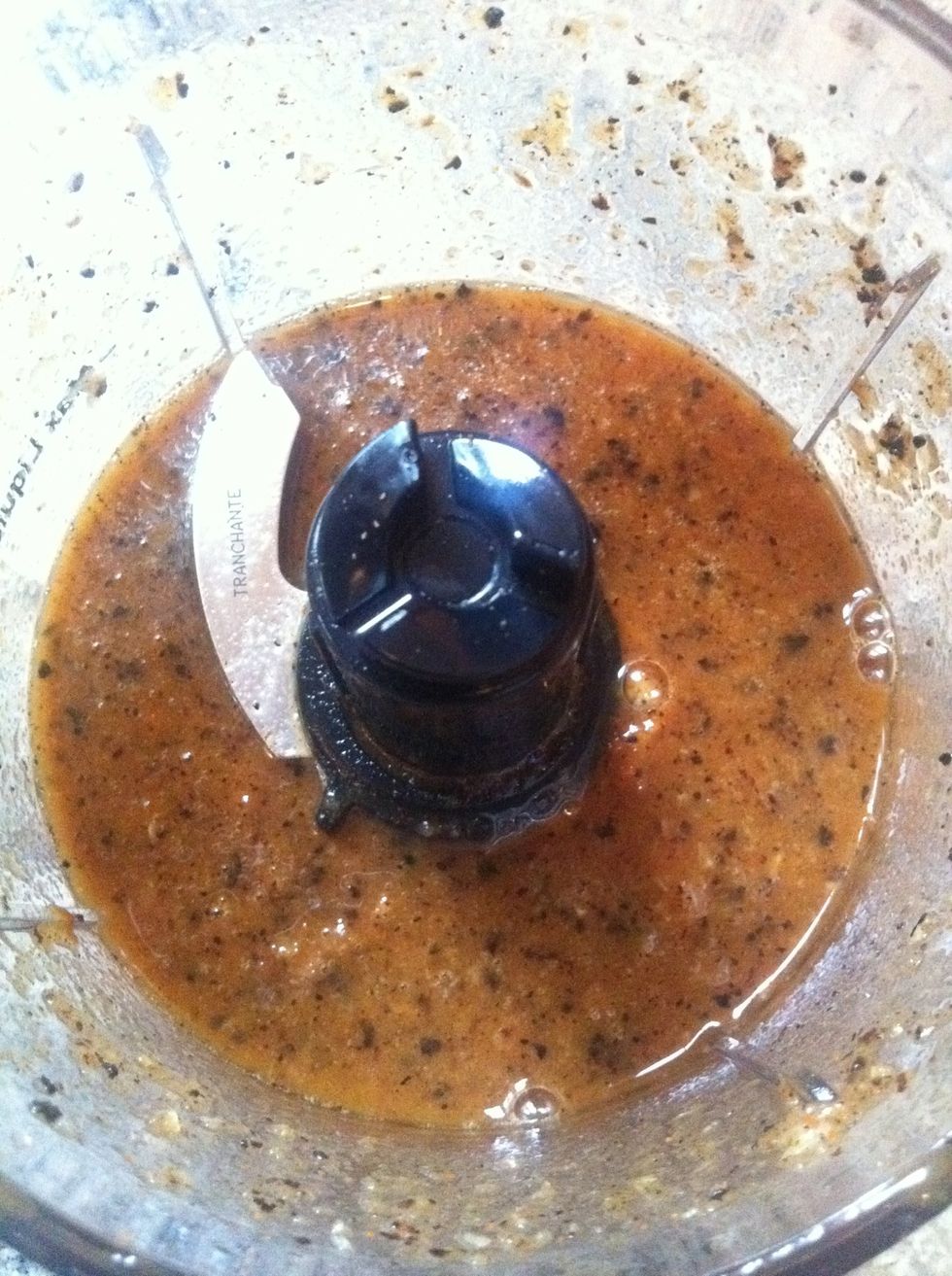 Remove both cookie sheets. Blend roasted shallot with the vinegar, water, agave & paprika.