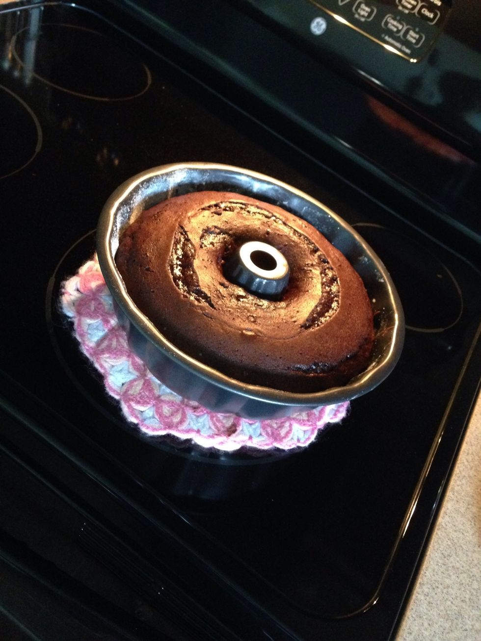 Remove cake from oven and let cool COMPLETELY!!
