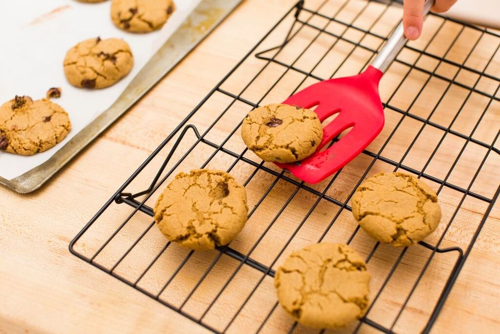 Remove cookies from oven and place on a cooling rack for at least 5 minutes.
