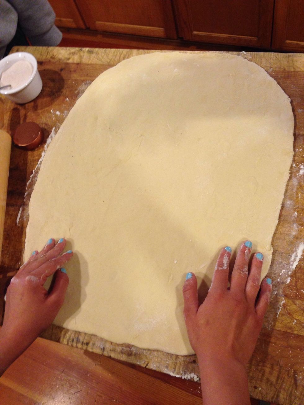 Remove from fridge. Punch down dough and roll out into a rectangle.