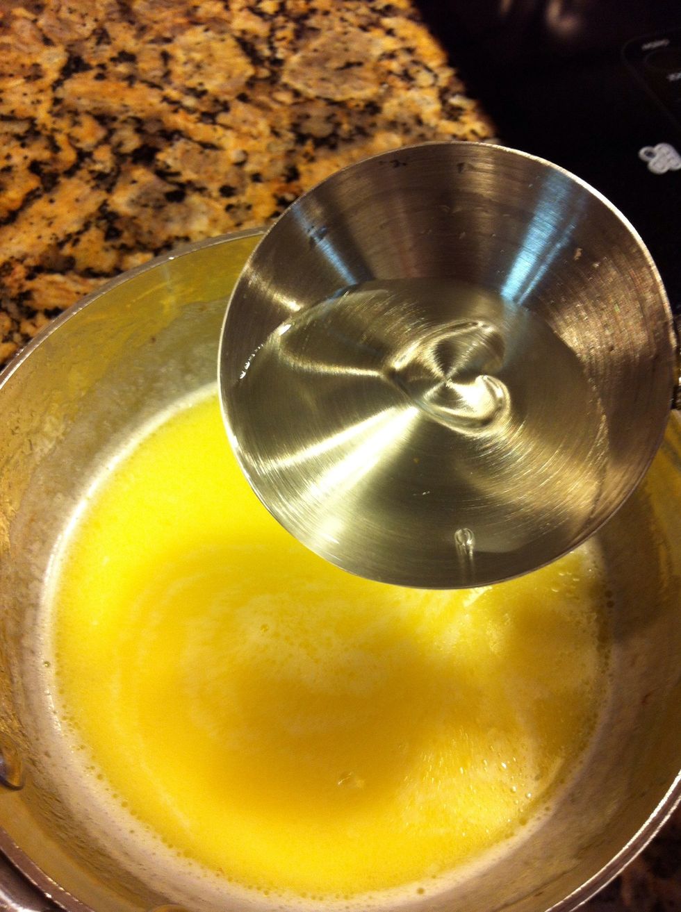 Remove from heat and add 1/4 c water