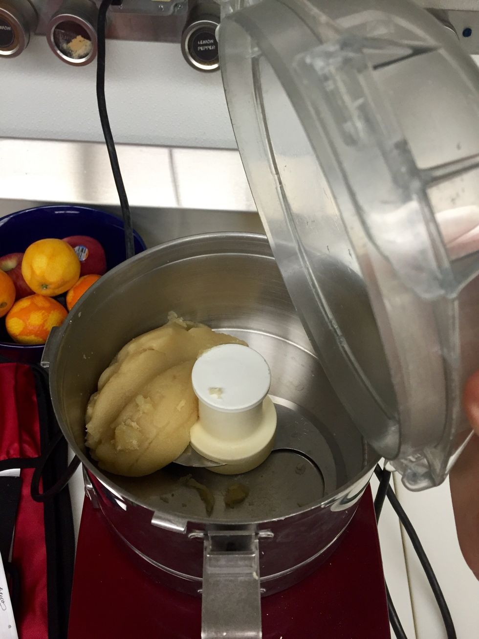 Remove from heat and place in a robo coupe.