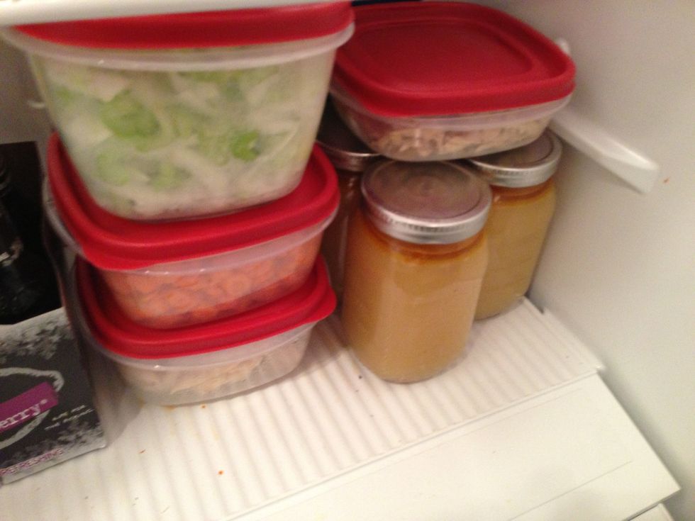 Remove from heat and pour into containers. I'm a fan of the mason jars. Easy access and good portions to freeze and use. Refrigerate over night. Or you could skip this step and keep going.