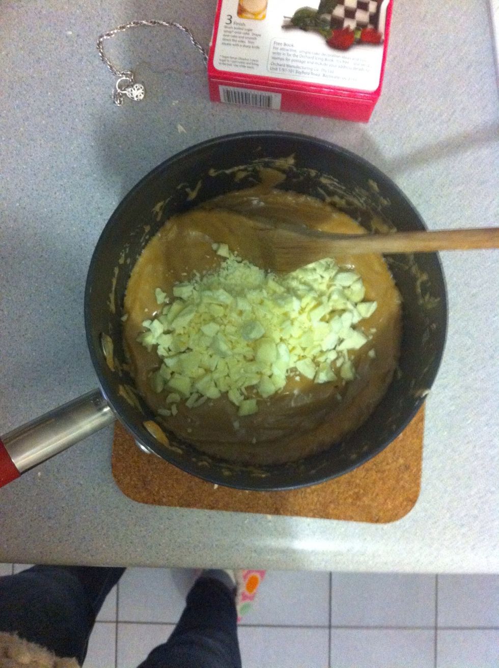 Remove from heat and stir in half the chocolate.