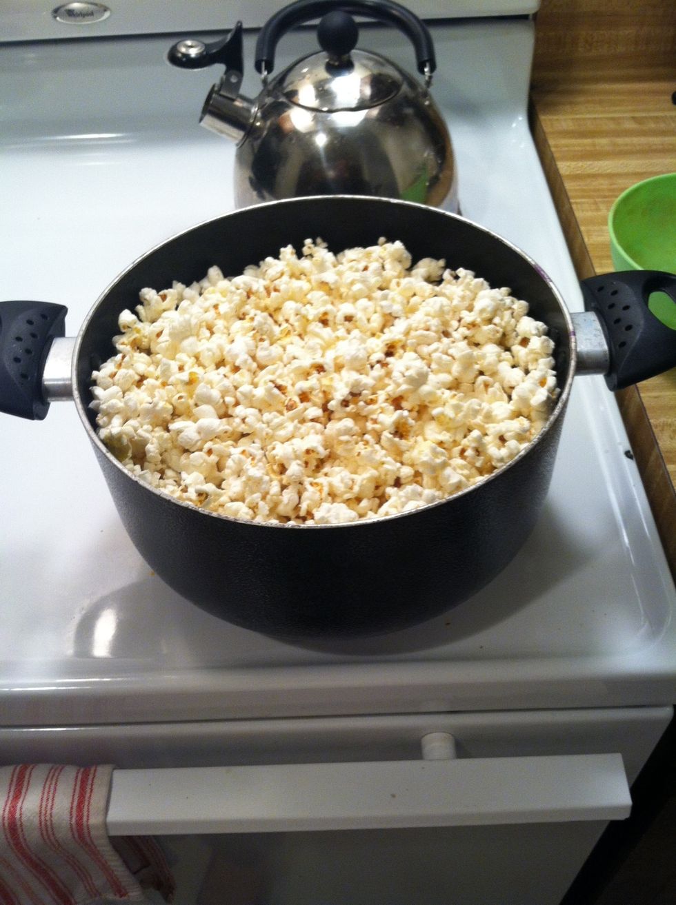 Remove from heat if all the kernels have popped or there are more than 3 or 4 seconds between pops.
