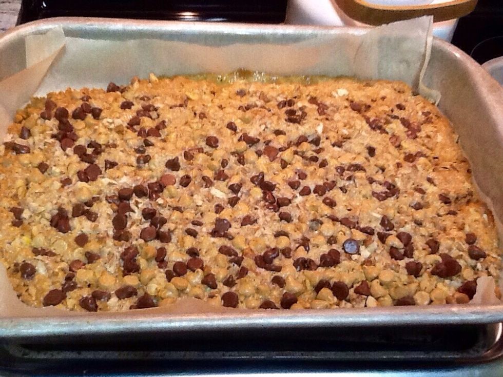 Remove from oven after 25 minutes or when top is a nice golden brown and just a little bubbly.  Let cool completely.
