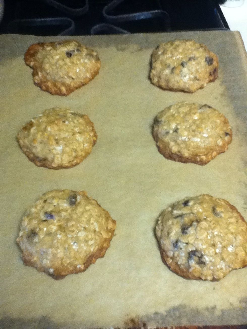 Remove from oven after about 8-10 mins, or longer depending on the size of your cookies. They should be a light golden brown on the edges and slightly under baked.