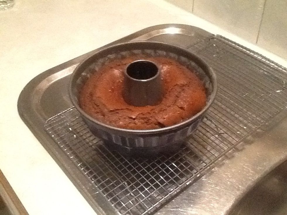 Remove from oven. Stand cake in pan for 10 minutes after being removed from oven. Then turn out onto a wire rack to cool.