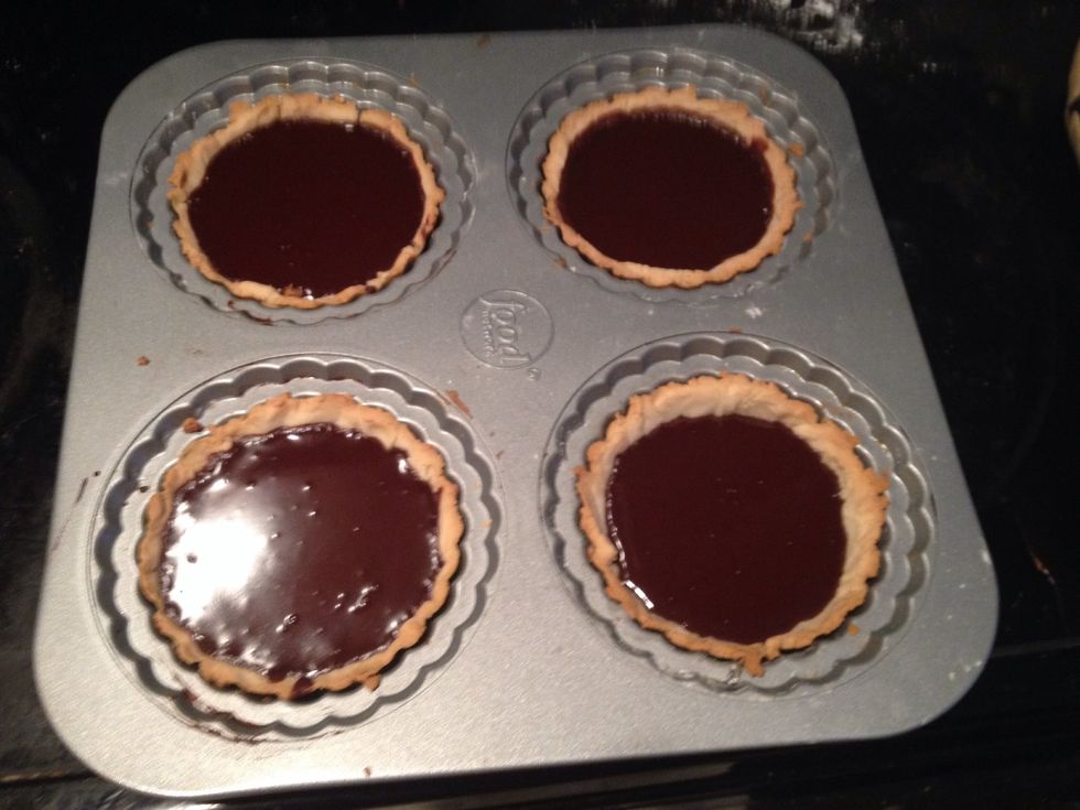 Remove from oven u should get a sheen on the top of each tart and slightly firm to the touch