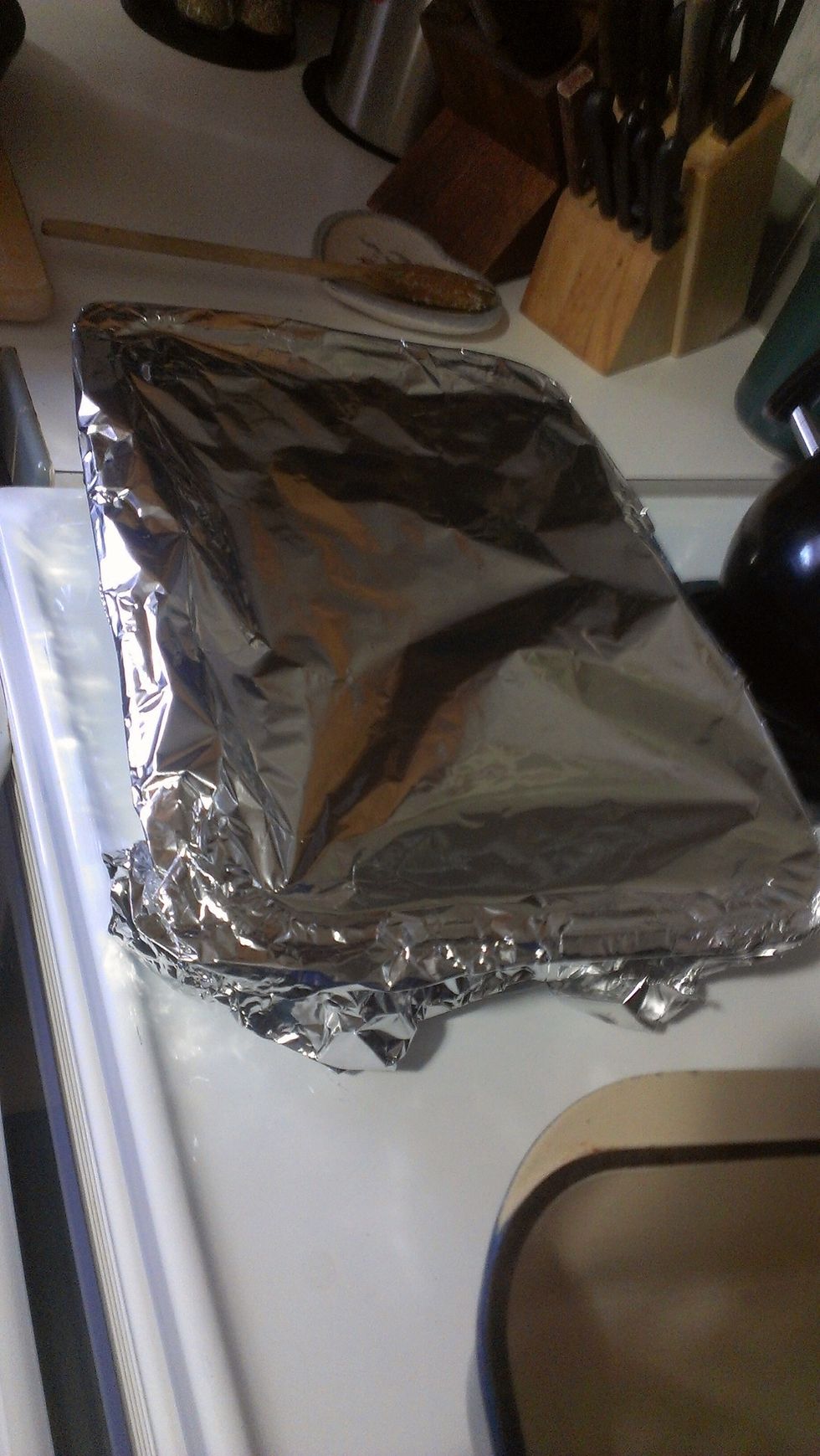 Remove from oven when heated and take foil off