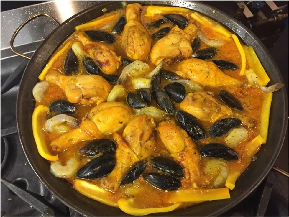 Remove from the oven and mix all ingredients together. Season with salt and pepper.