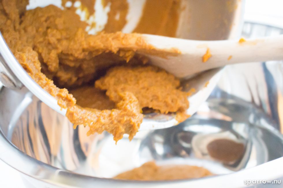 Remove heated pumpkin puree mixture from heat, and pour into a bowl.