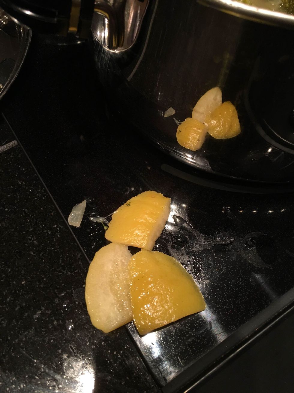 Remove lemon peels from the mixture, and allow at least 10 minutes of cooling time.