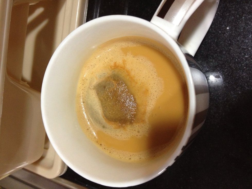 Remove mug from oven. Tea should be bubbling and extra hot with a medium caramel color.