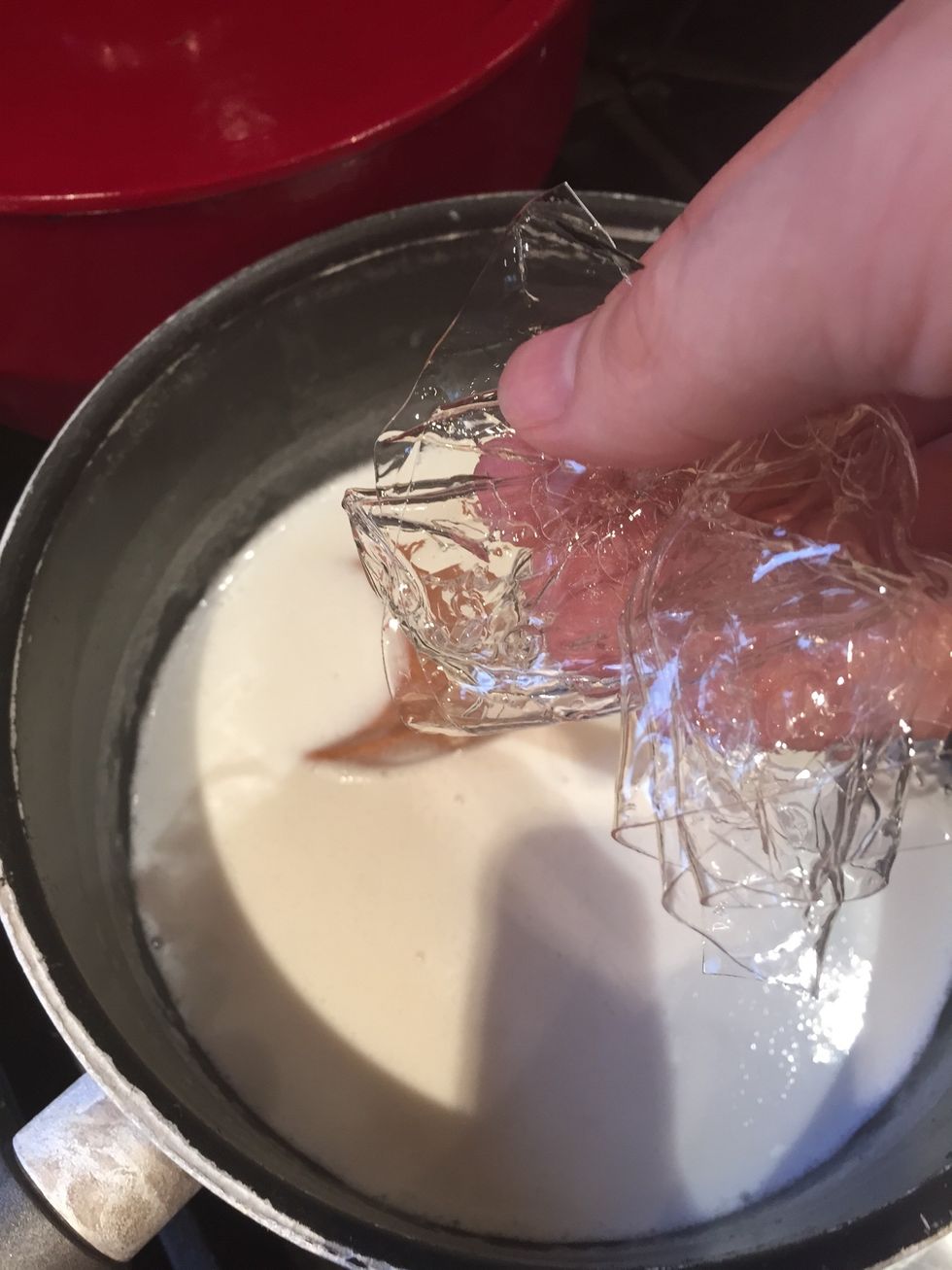 Remove pan from heat and add gelatine to milk