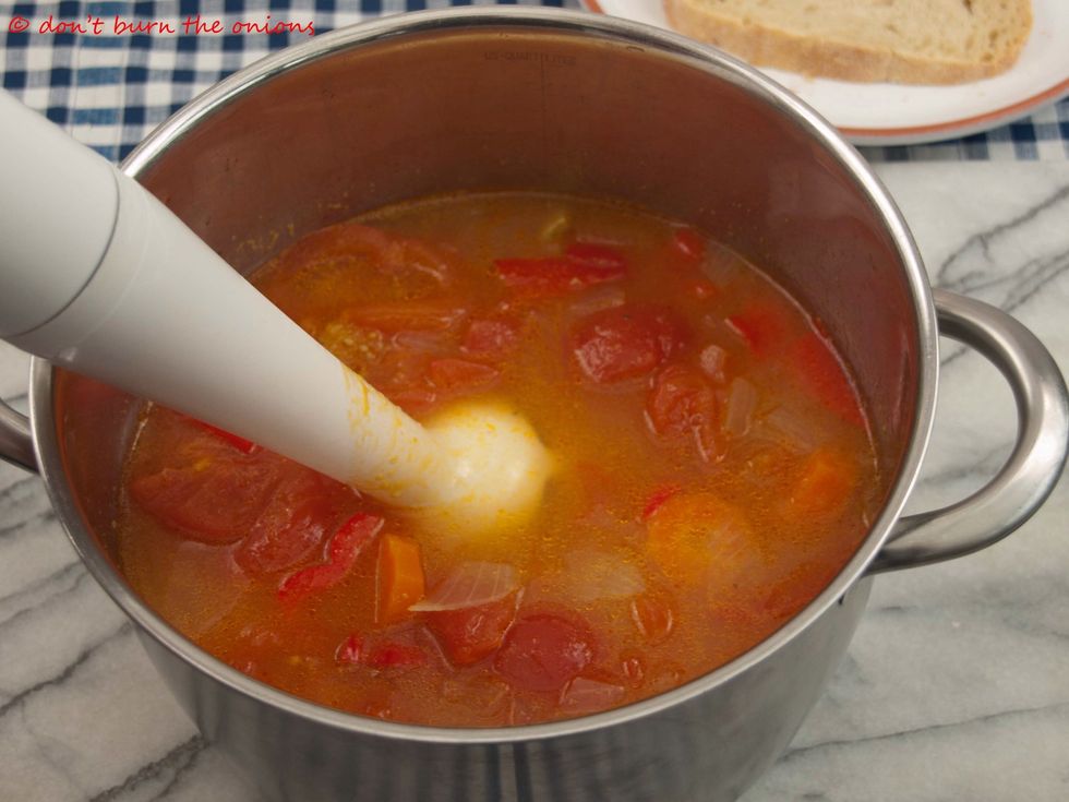 Remove pan from heat and liquidise vegetables until you have a smooth consistency.
