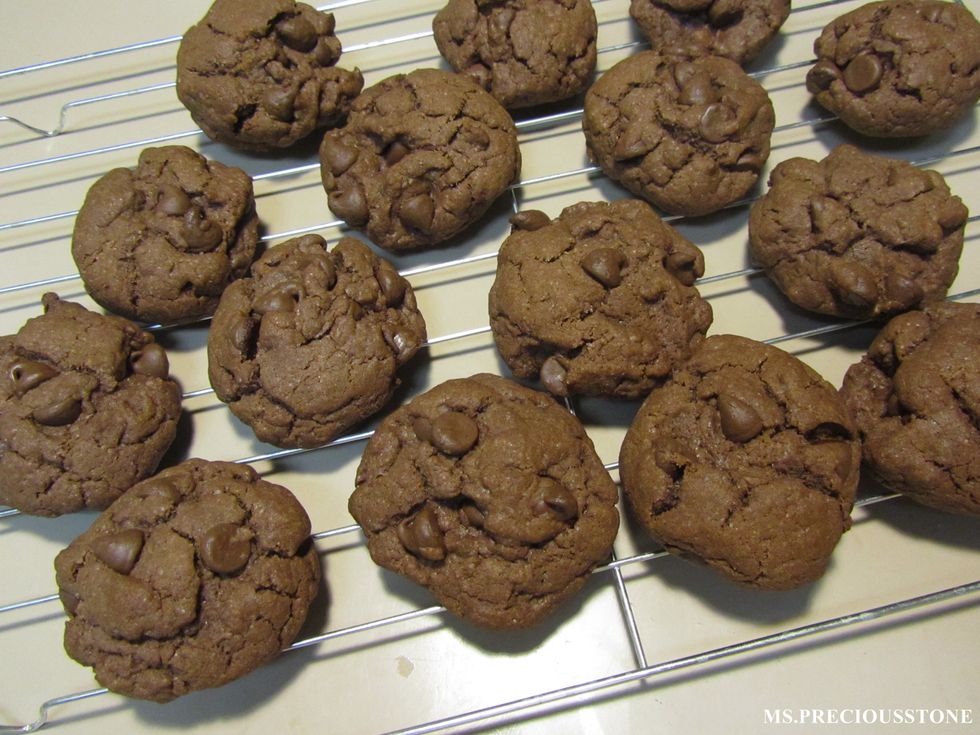 Remove pan from the oven and let the cookies cool down a bit before moving them to cooling racks.