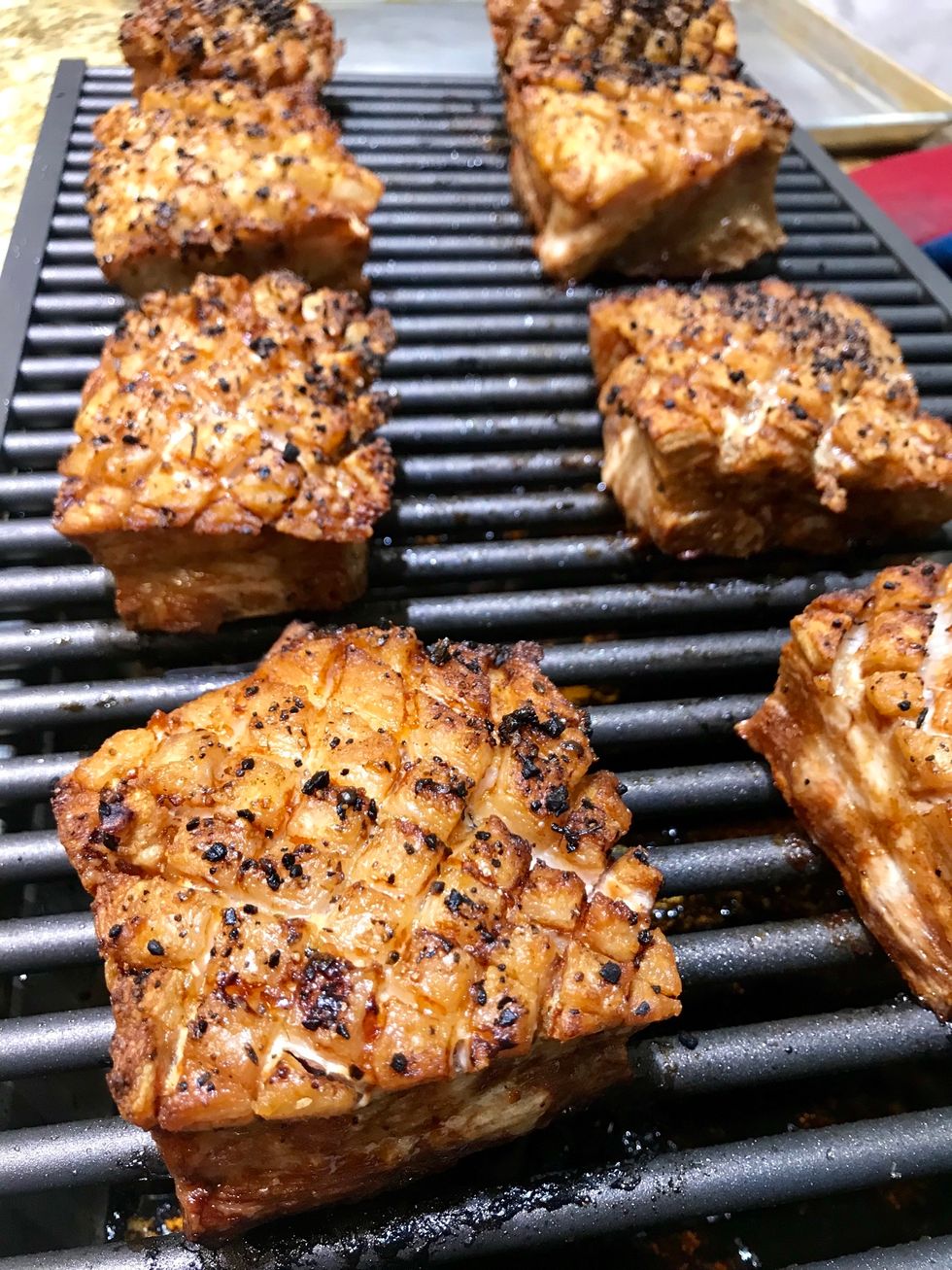 Remove pork belly from the oven.
