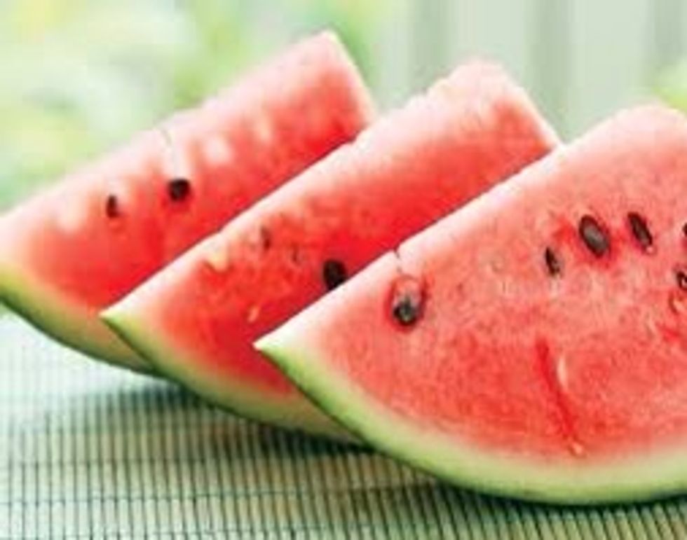Remove rinds and seeds from watermelon