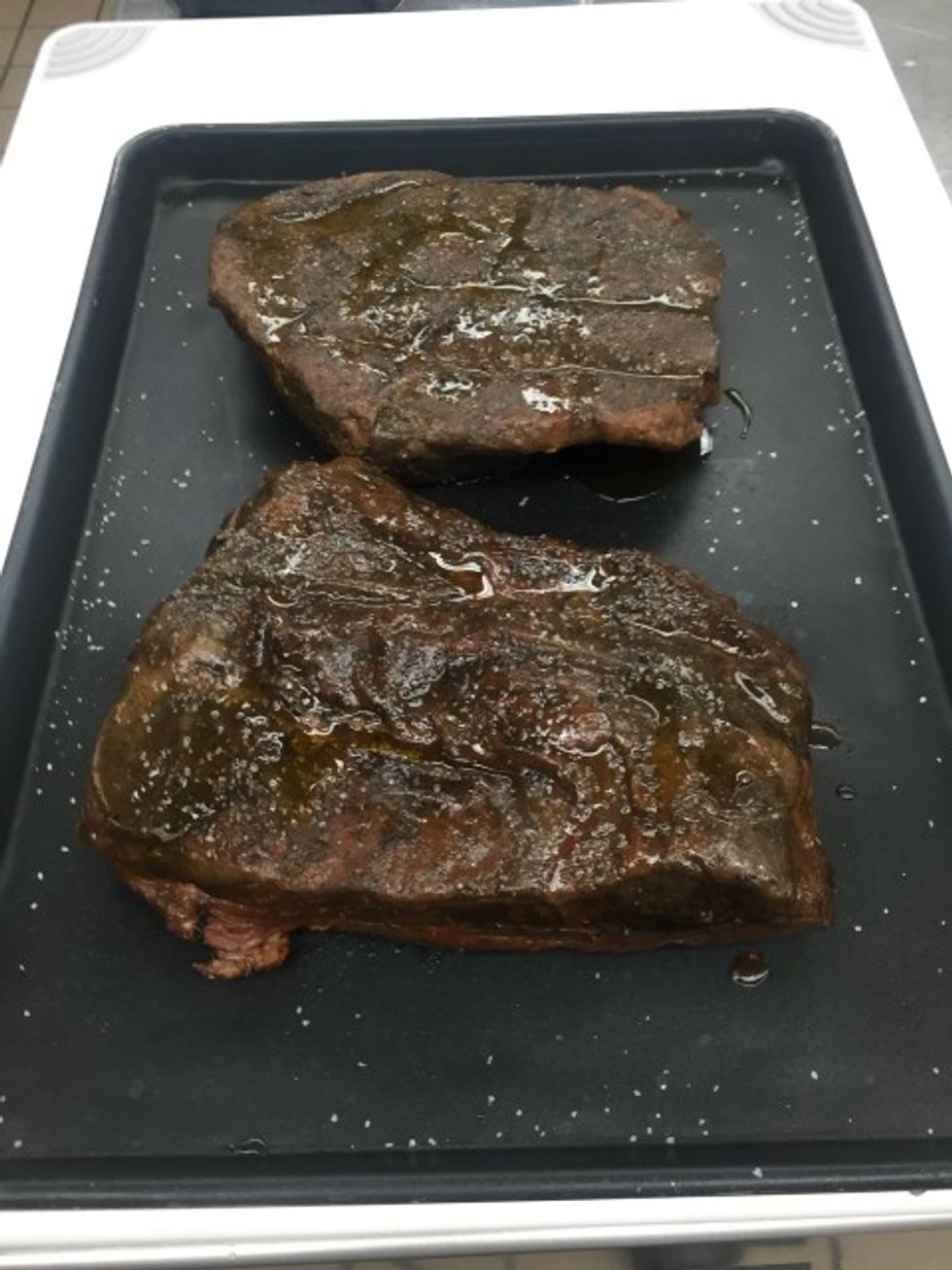 Remove roasts from cryovac and slightly oil the roasts.