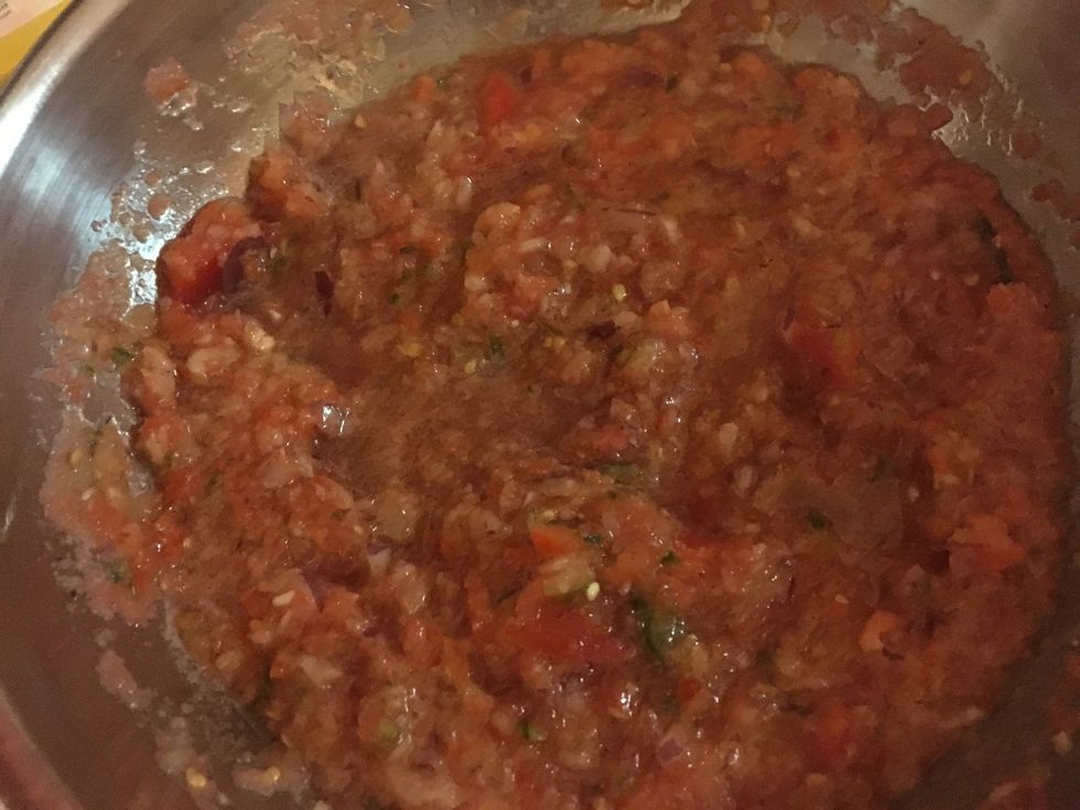 Remove seeds from jalape\u00f1o. Fill ninja chopper up with as many ingredients that can fit. Repeat until all ingredients have been chopped. Add to large bowl and mix Add salt, pepper, and a dash of sugar